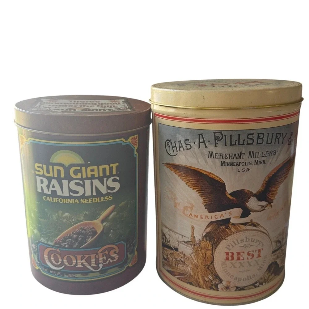 Vintage Pillsbury Heritage & Sun Giant Raisins‎ Advertising Canister Set 1984
